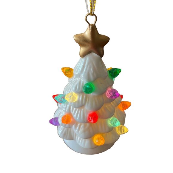 Lit Ceramic Retro Christmas Tree Ornament White Wondershop 2023 Target Light Up - Picture 1 of 7